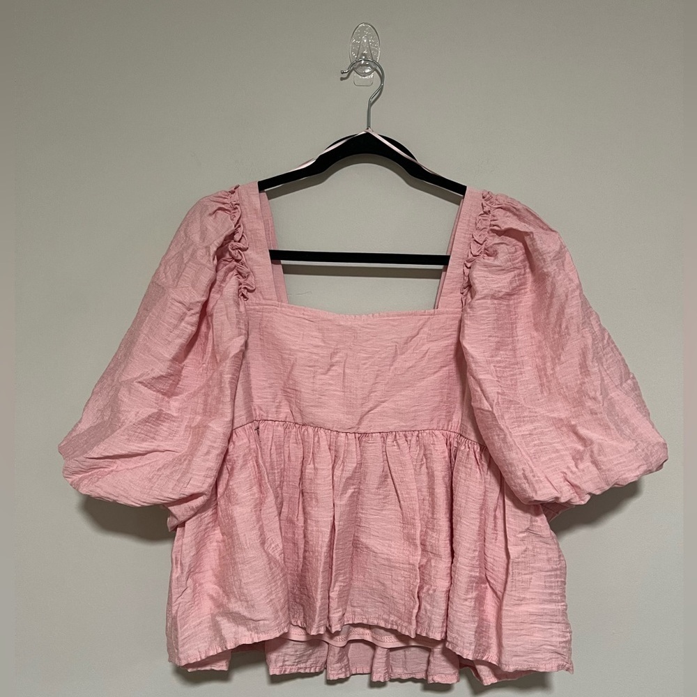 Moon River Pink Square Neck Puff Sleeve Cropped Top Medium Cottagecore